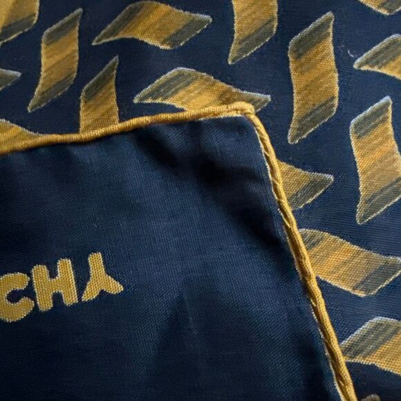 Vintage Givenchy Silk Scarf | Navy & Gold Geometric Pattern | Hand Rolled Italy - Picture 6 of 12
